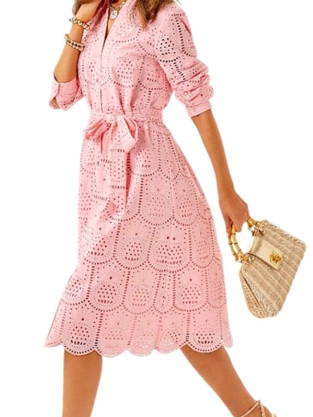 NWT Lilly Pulitzer Pink Eira Eyelet Belted Shirtdress size 8 - Picture 3 of 4